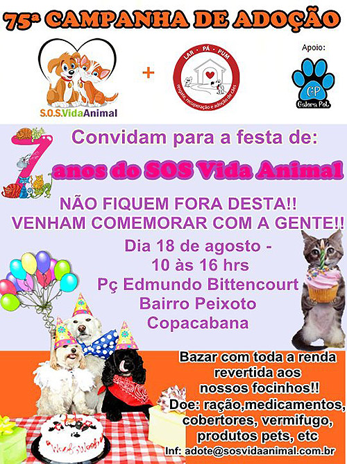 Campanha de Adoção S.O.S Vida Animal - 18/08 -  Copacabana – Rio de Janeiro.
