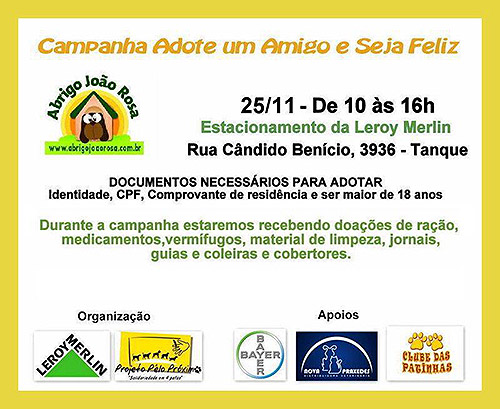 Feira de Adoção do Abrigo João Rosa - 25/11 – Tanque – Jacarepaguá - Rio de Janeiro.