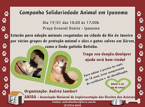 Campanha Solidariedade Animal em Ipanema