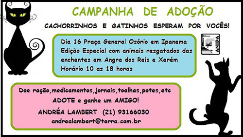 Campanha de adoção de cachorrinhos e gatinhos em Ipanema.