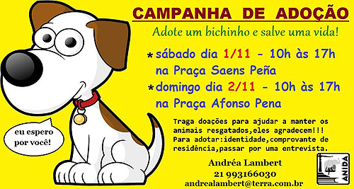 Campanha de Adoção na Praça Saens Peña - Tijuca - 01 e 02/11